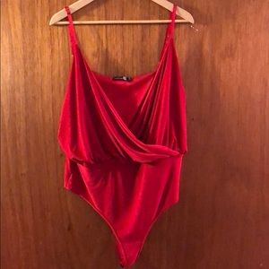 Boohoo Hot Red Cross Front thong bodysuit
